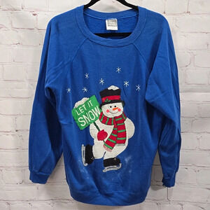 Homemade Vintage 90 Hanes Her Way Skating Snowman Long Sleeve Sweatshirt Size XL